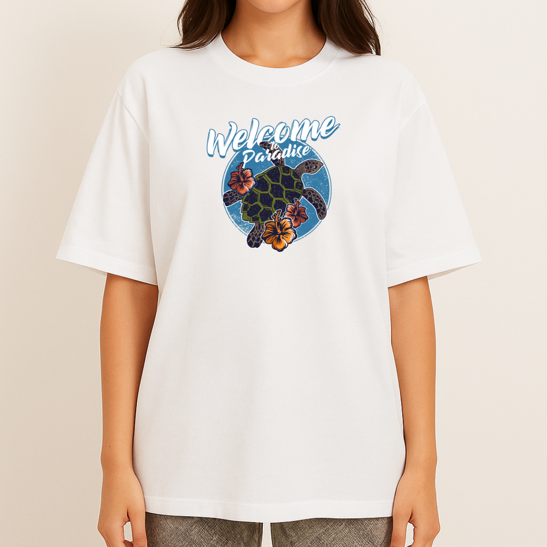 Unisex Oversize Paradise Turtle White Tshirt
