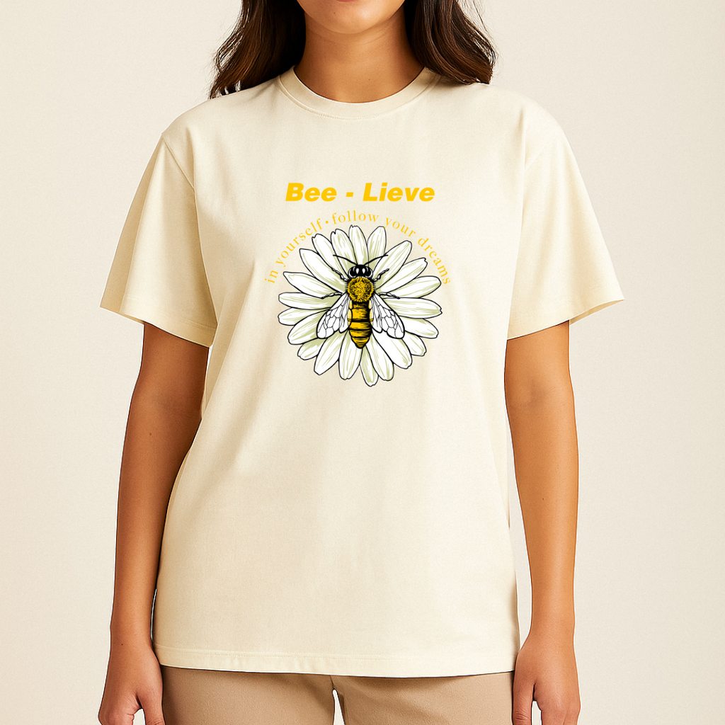 Unisex Relaxed Fit Believe Off-Whie Tshirt