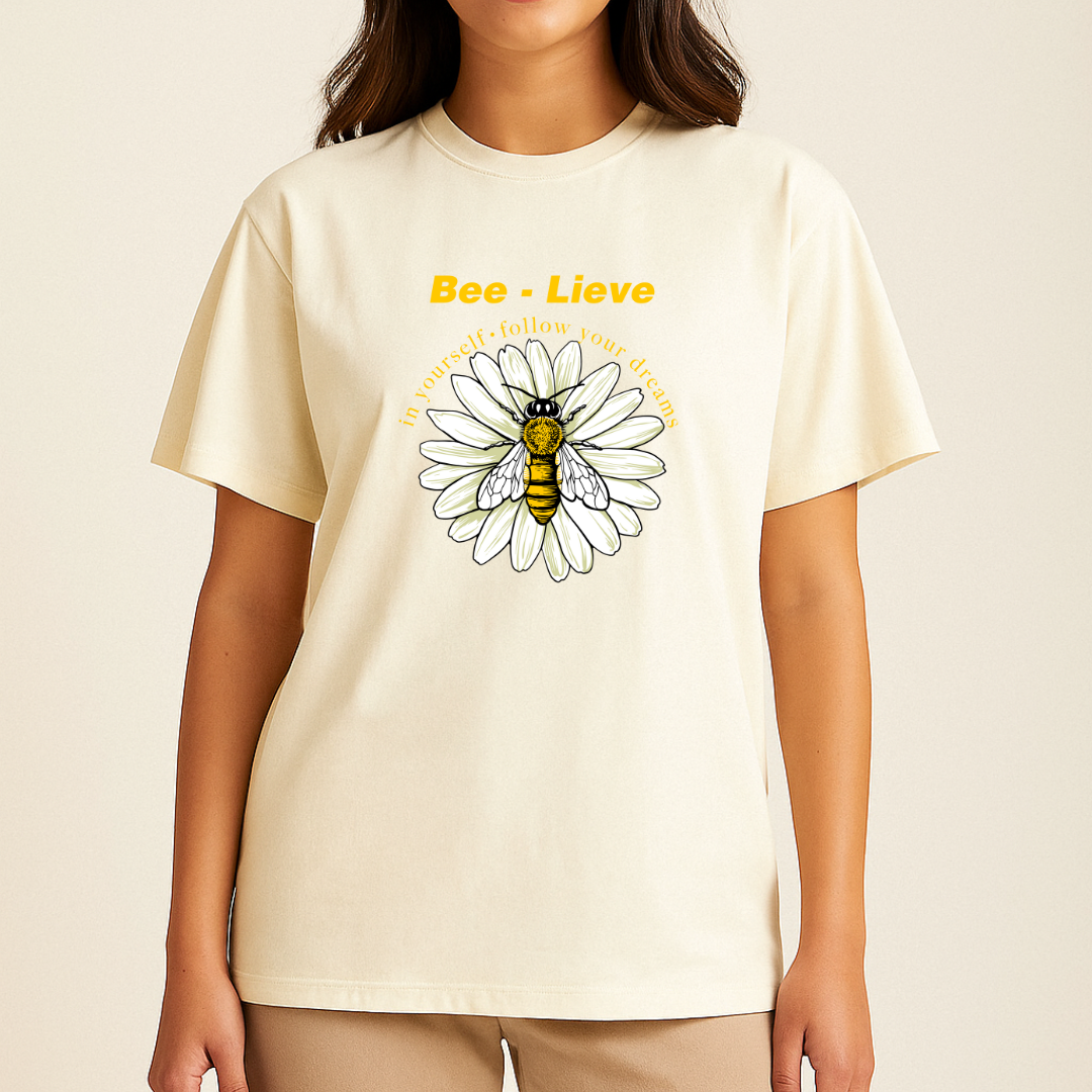 Unisex Relaxed Fit Believe Off-Whie Tshirt