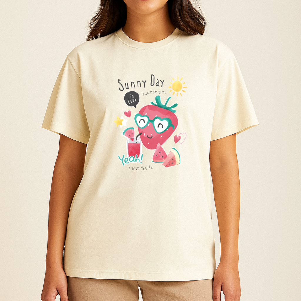 Unisex Relaxed Fit Sunny Day Off-White Tshirt